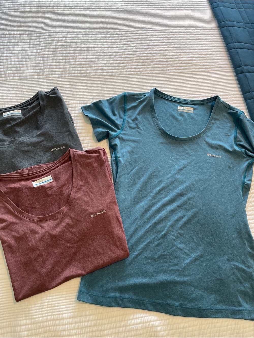 3 Pk Columbia Three-Pack Tee Set - Teal, Brick Red, Charcoal